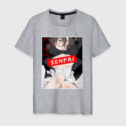 Мужская футболка хлопок Девушка и надпись Senpai Ahegao