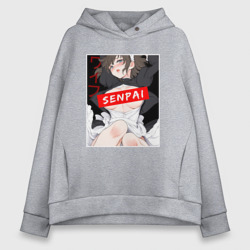 Женское худи Oversize хлопок Девушка и надпись Senpai Ahegao