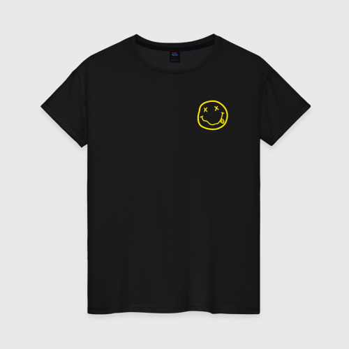 Женская футболка хлопок Nirvana Жёлтый смайл, цвет черный