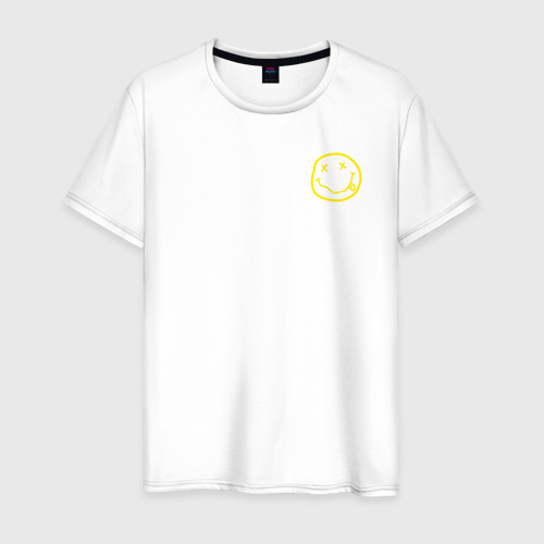 Мужская футболка из хлопка с принтом Nirvana Жёлтый смайл, вид спереди №1