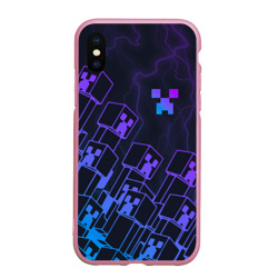 Чехол для iPhone XS Max матовый Minecraft Creeper neon