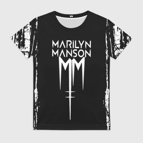 Женская футболка 3D с принтом Marilyn Manson rock n roll, вид спереди #2