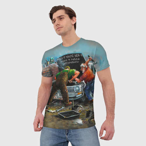 Мужская футболка 3D Руки в масле, шея в мыле, цвет 3D печать - фото 3