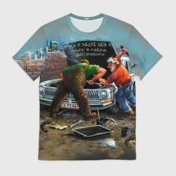 Мужская футболка 3D Руки в масле, шея в мыле - автомобиль и мастера