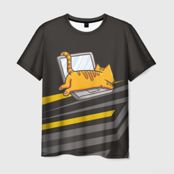 Мужская футболка 3D Котик лежит на ноутбуке