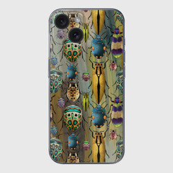 Чехол для iPhone 15 силиконовый с защитой камеры Яркие жуки