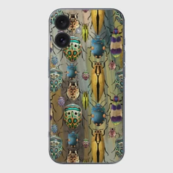 Чехол для iPhone 16 силиконовый с защитой камеры Яркие жуки