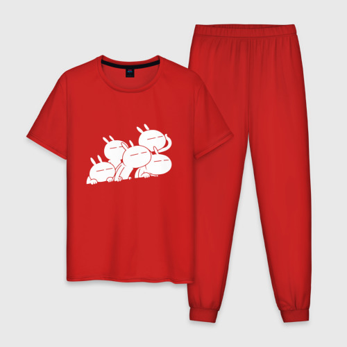Мужская пижама хлопок с принтом Компашка зайцев Tuzki, вид спереди #2