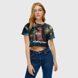 Женская футболка Crop-top 3D Девушка Ви киберпанк 16+ - фото 2