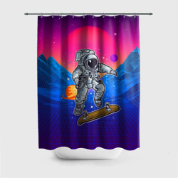 Штора 3D для ванной Космонавт прыгает на скейте
