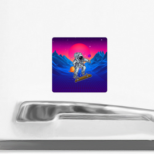 Магнит виниловый Квадрат Космонавт прыгает на скейте - фото 2