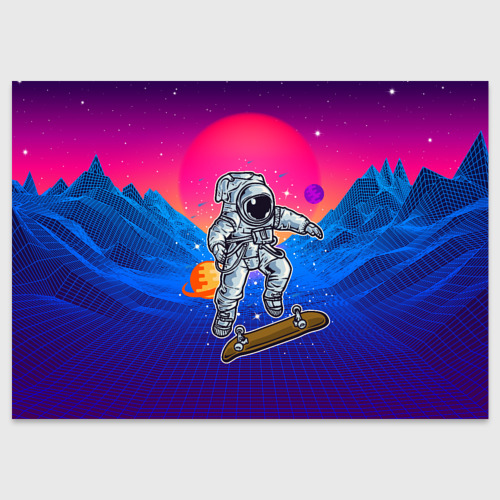 Поздравительная открытка с принтом Космонавт прыгает на скейте, вид спереди №1