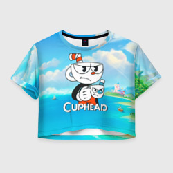 Женская футболка Crop-top 3D Cuphead сердитая чашечка