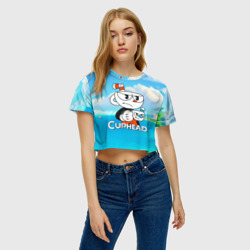 Женская футболка Crop-top 3D Cuphead сердитая чашечка - фото 2