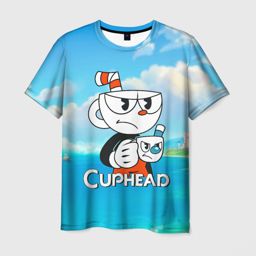 Мужская футболка с принтом Cuphead сердитая чашечка, вид спереди №1
