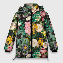 Женская зимняя куртка Oversize Паттерн из летних цветов Summer Flowers Pattern
