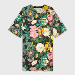 Платье-футболка 3D Паттерн из летних цветов Summer Flowers Pattern