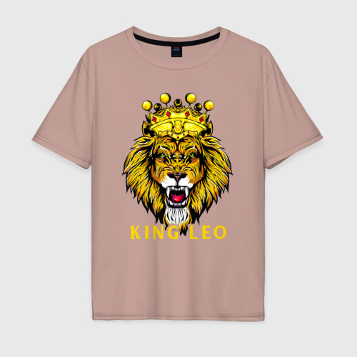 Мужская футболка хлопок Oversize King Leo Король Лев, цвет пыльно-розовый