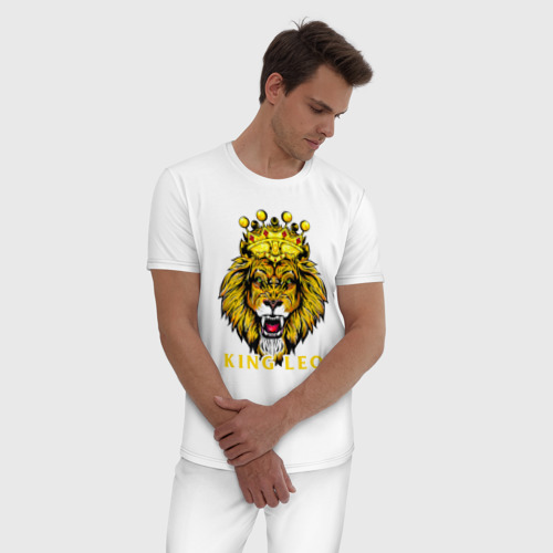Мужская пижама хлопок King Leo Король Лев, цвет белый - фото 3