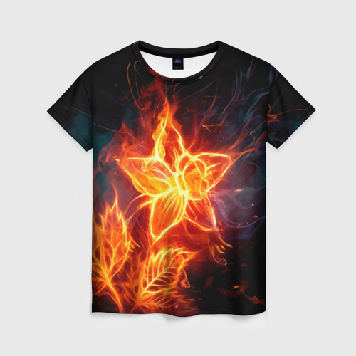 Женская футболка 3D с принтом Flower Neon Fashion 2035 Flame, вид спереди #2