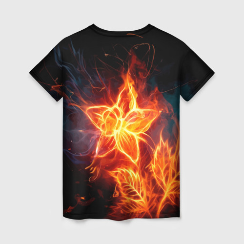 Женская футболка 3D с принтом Flower Neon Fashion 2035 Flame, вид сзади #1