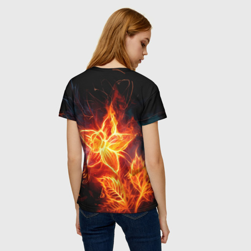 Женская футболка 3D с принтом Flower Neon Fashion 2035 Flame, вид сзади #2
