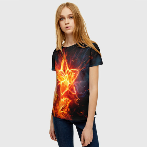 Женская футболка 3D с принтом Flower Neon Fashion 2035 Flame, фото на моделе #1