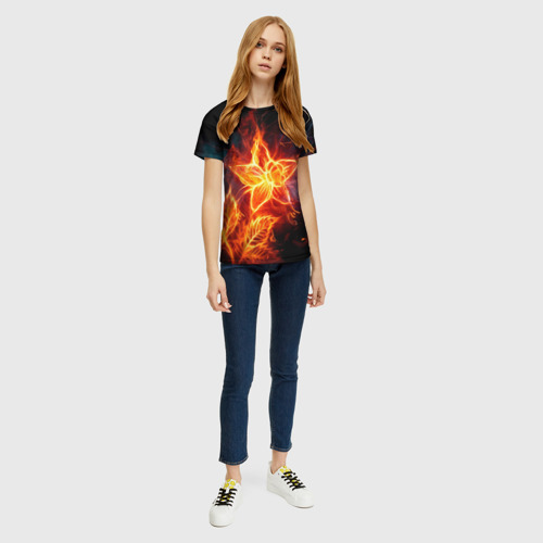 Женская футболка 3D с принтом Flower Neon Fashion 2035 Flame, вид сбоку #3