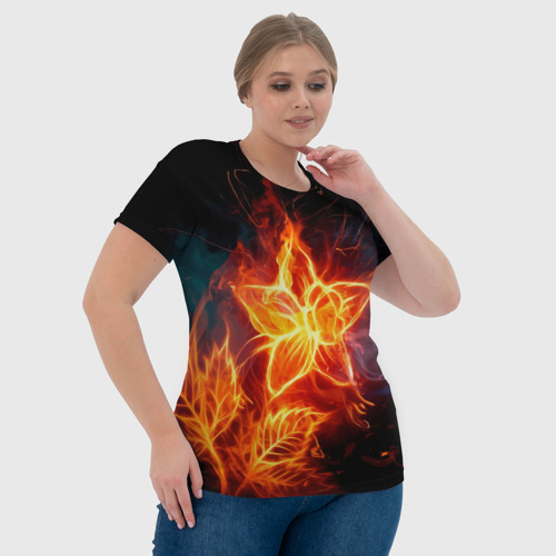 Женская футболка 3D с принтом Flower Neon Fashion 2035 Flame, фото #4