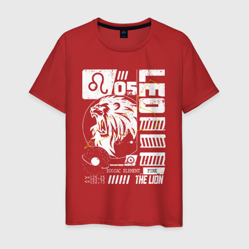 Мужская футболка хлопок Зодиакальный элемент Лев, цвет красный