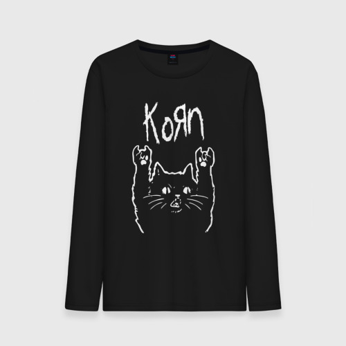 Мужской лонгслив хлопок Korn рок кот, цвет черный