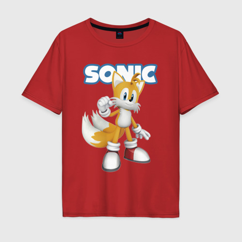 Мужская футболка хлопок Oversize с принтом Майлз Тейлз Прауэр / Sonic / Видеоигра, вид спереди #2