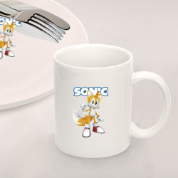 Набор: тарелка кружка с принтом Майлз Тейлз Прауэр Sonic Видеоигра для любого человека, вид спереди №2. Цвет основы: белый