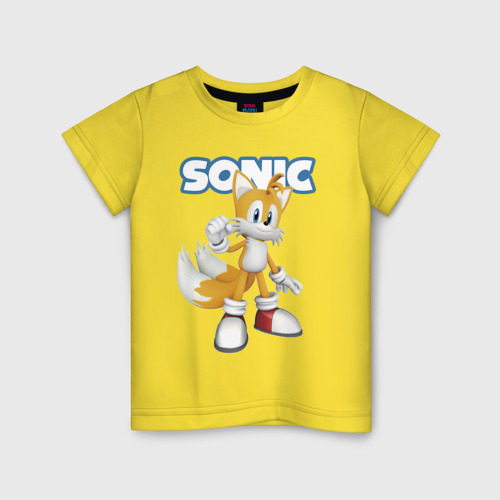 Детская футболка хлопок с принтом Майлз Тейлз Прауэр Sonic Видеоигра, вид спереди #2