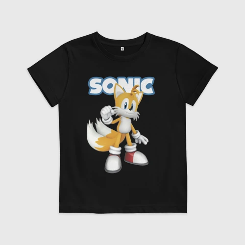 Детская футболка хлопок с принтом Майлз Тейлз Прауэр Sonic Видеоигра, вид спереди #2