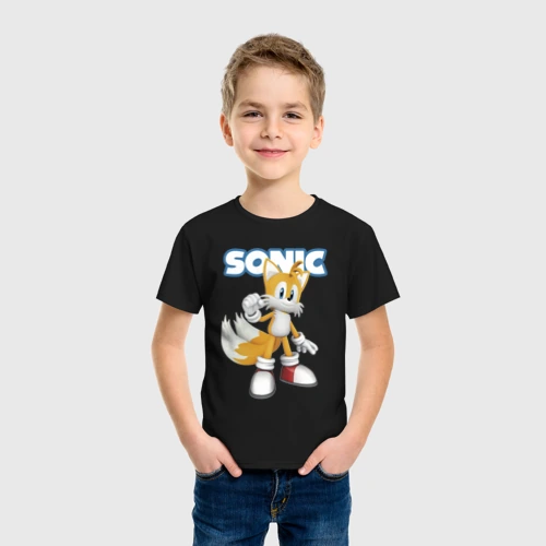 Детская футболка хлопок с принтом Майлз Тейлз Прауэр Sonic Видеоигра, вид сбоку #3