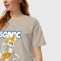 Женская футболка хлопок Oversize Майлз Тейлз Прауэр Sonic Видеоигра - фото 2