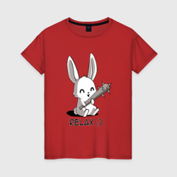 Женская футболка хлопок Милый зайчик с дубинкой