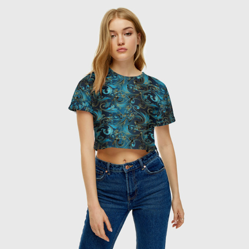 Женская футболка Crop-top 3D Blue Abstract Узоры, цвет 3D печать - фото 3