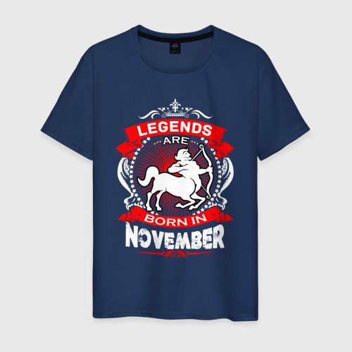 Мужская футболка из хлопка с принтом Легенды рождаются в ноябре Стрелец, вид спереди №1