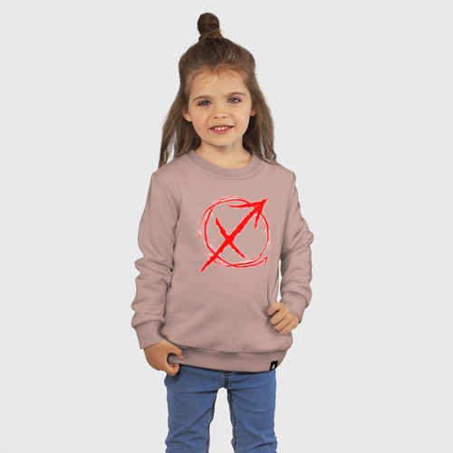 Детский свитшот хлопок с принтом Знак Стрельцы в круге, фото на моделе #1