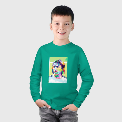 Детский лонгслив хлопок с принтом Лука Модрич, фото на моделе #1