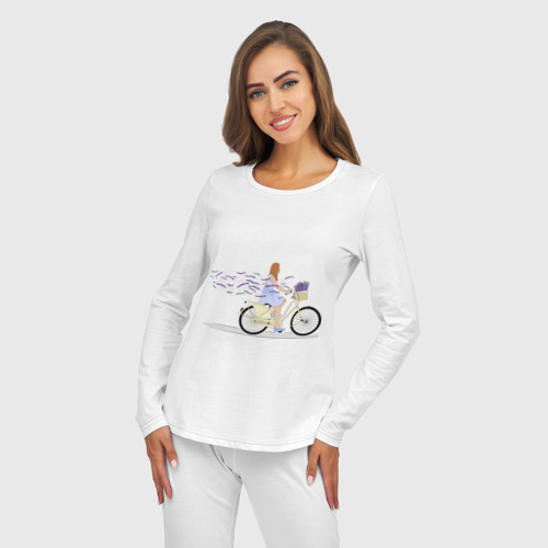 Женская пижама с лонгсливом хлопок Девушка с лавандой, цвет белый - фото 5