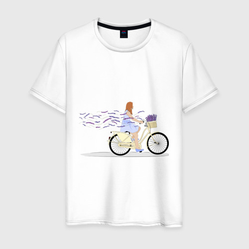 Мужская футболка из хлопка с принтом Девушка с лавандой, вид спереди №1