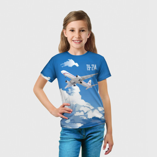 Детская футболка 3D с принтом Самолет реактивный Ту-214, вид сбоку #3
