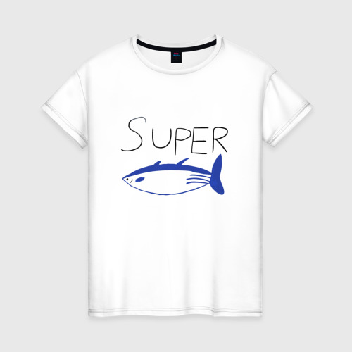 Женская футболка из хлопка с принтом Super tuna jin, вид спереди №1