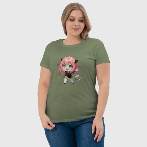 Женская футболка хлопок Spy Family - Чиби Anya Forger, цвет авокадо - фото 6