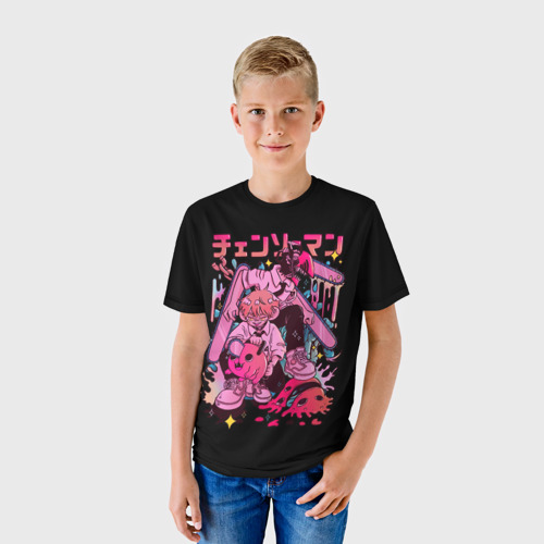 Детская футболка 3D с принтом Человек бензопила Дэнджи, фото на моделе #1