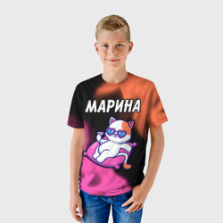 Детская футболка 3D Марина + КОШЕЧКА + Пламя - фото 2