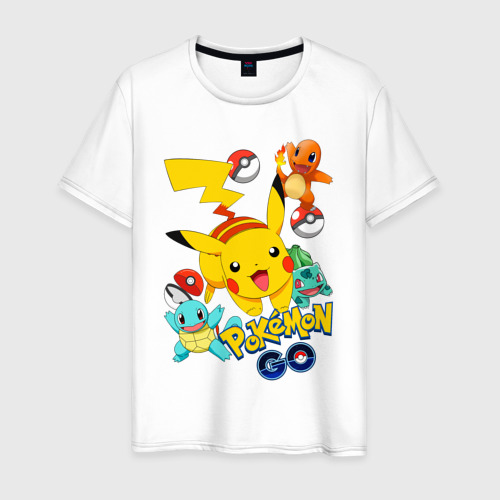 Мужская футболка из хлопка с принтом Покемоны Pokemon, вид спереди №1